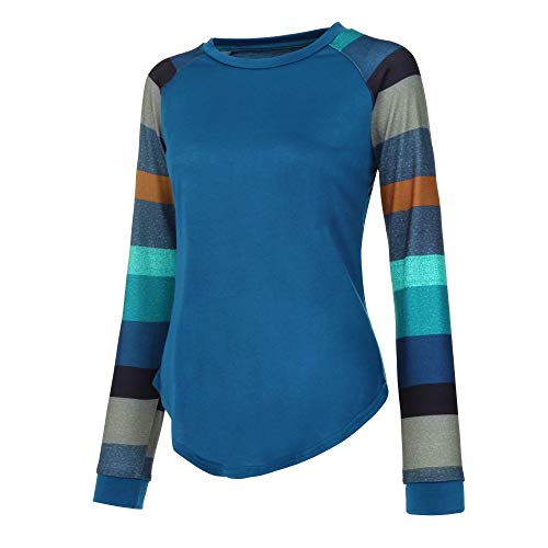 Moda de Mujer a Rayas Camiseta Casual Tops para Mujer Sexy Blusa de Manga Larga Suelta con Cuello Redondo Camisas para Mujer riou