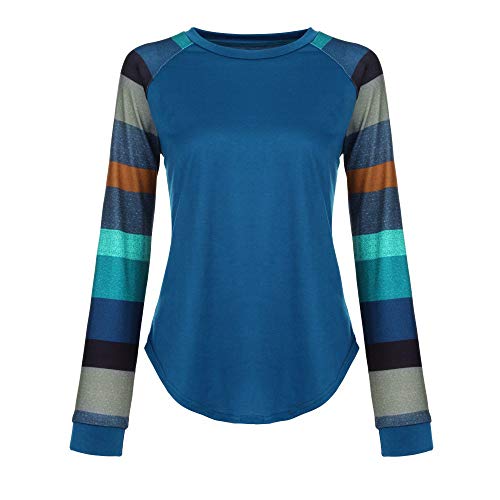 Moda de Mujer a Rayas Camiseta Casual Tops para Mujer Sexy Blusa de Manga Larga Suelta con Cuello Redondo Camisas para Mujer riou