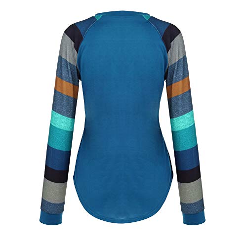 Moda de Mujer a Rayas Camiseta Casual Tops para Mujer Sexy Blusa de Manga Larga Suelta con Cuello Redondo Camisas para Mujer riou