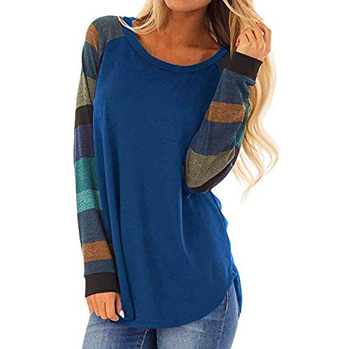 Moda de Mujer a Rayas Camiseta Casual Tops para Mujer Sexy Blusa de Manga Larga Suelta con Cuello Redondo Camisas para Mujer riou