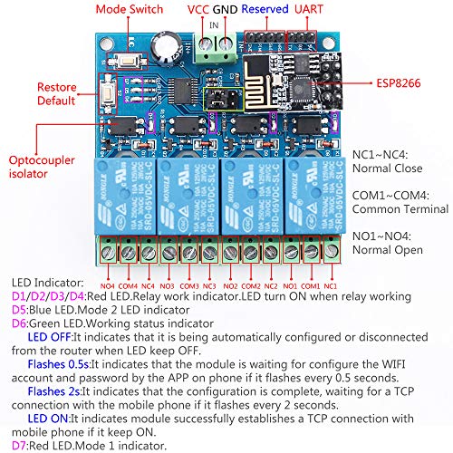 Módulo De Relé Wifi,5?32V ESP8266 ESP-01Interruptor De Control Remoto De 4 Canales Para Hogar Inteligente IOT Transmisión De Teléfono Controlador De APP
