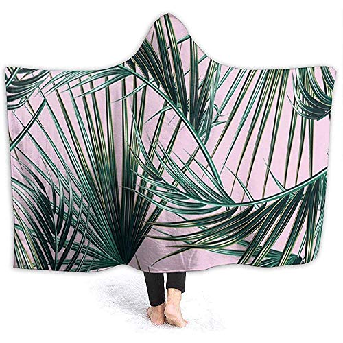 Moily Fayshow Manta con Capucha Tropic Palm Pink Leaf Throw Blanket Sofá Sofá Fuzzy Blanket Reversible Cloak Blanket For Home Office 100 X 130 Cm