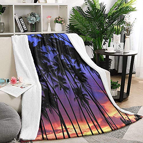 Moily Fayshow Throw Blanket Palm Tree Night View Manta de vellón de Franela Mantas de sofá de Cama acogedora y Liviana, 102 x 127 cm