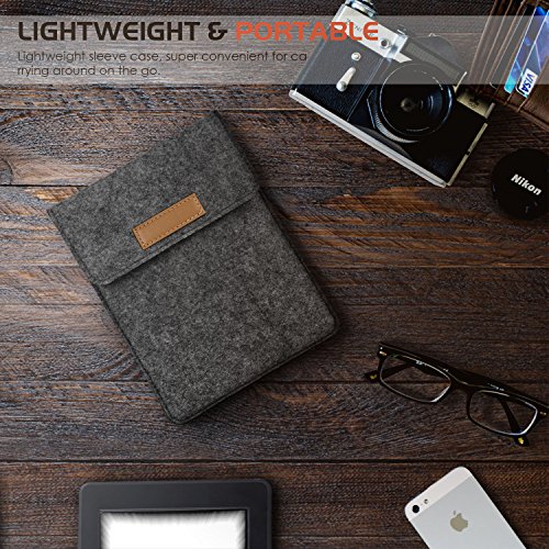 MoKo Funda de Fieltro - Kindle 10th Generation 2019, Protector Felt Cover Compatible con Amazon Kindle Paperwhite/Voyage/All-New Kindle(8th Generation, 2016) / Kindle Oasis E-Reader, Gris Oscuro