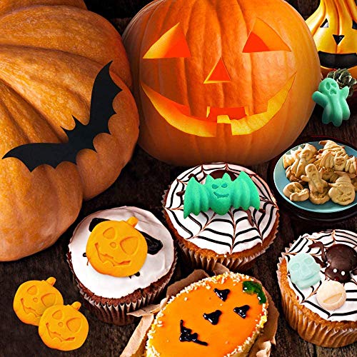 Molde de Silicona Halloween, HOMEK 2 pzs Halloween Molde para Pastel Antiadherente Molde para Hornear Caramelos Jabón Chocolate Galletas Magdalenas, Calabazas Fantasmas Murciélagos Patrón