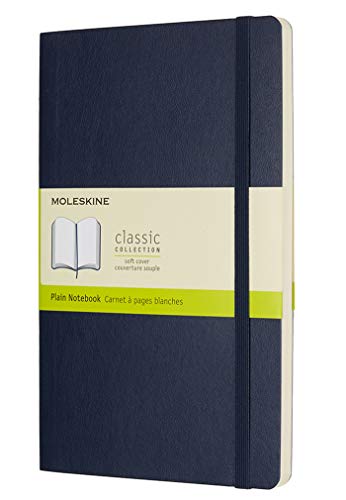 Moleskine - Cuaderno Clásico con Páginas Lisas, Tapa Blanda y Goma Elástica, Azul (Sapphire Blue), Tamaño Grande, 192 Páginas