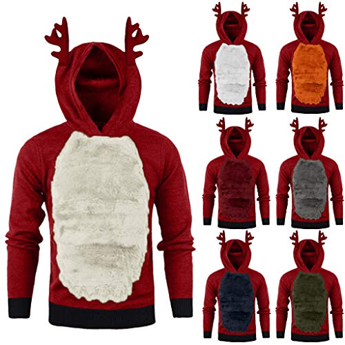 MOMOXI SuéTer de Navidad para Hombres de OtoñO E Invierno 2020 Hombres Otoño Invierno Navidad Sudadera con Capucha Pluma con Capucha Navidad Piel 3D Top