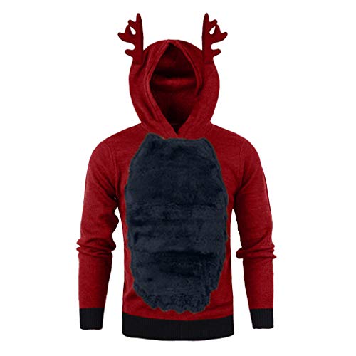 MOMOXI SuéTer de Navidad para Hombres de OtoñO E Invierno 2020 Hombres Otoño Invierno Navidad Sudadera con Capucha Pluma con Capucha Navidad Piel 3D Top