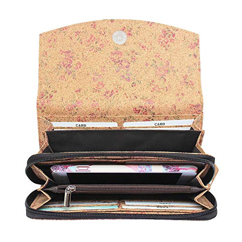Monedero de corcho vegano, monedero de Boshiho Monedero para teléfono inteligente de gran capacidad Monedero con cremallera Monedero largo con portatarjetas Bolsillo para monedas Regalo vegan (Cork 2)