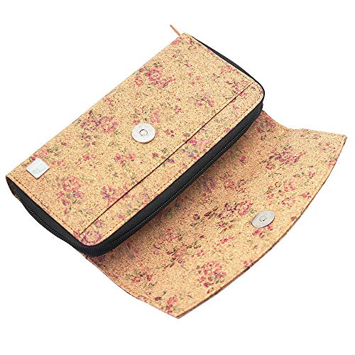 Monedero de corcho vegano, monedero de Boshiho Monedero para teléfono inteligente de gran capacidad Monedero con cremallera Monedero largo con portatarjetas Bolsillo para monedas Regalo vegan (Cork 2)
