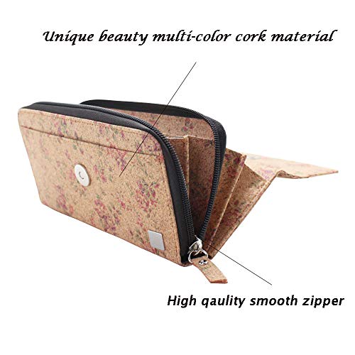 Monedero de corcho vegano, monedero de Boshiho Monedero para teléfono inteligente de gran capacidad Monedero con cremallera Monedero largo con portatarjetas Bolsillo para monedas Regalo vegan (Cork 2)