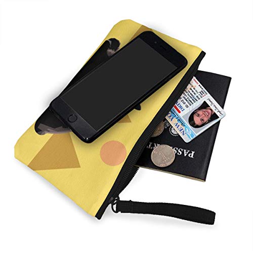 Monedero de lona para mujer con diseño de pirámide con estatua de gato negro, bolsa de maquillaje con cremallera, cartera para mujer de 4.5 x 8.5 pulgadas