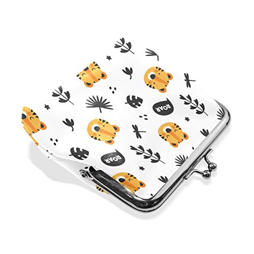 Monedero de piel con diseño de hojas de tigre para mujeres y niñas