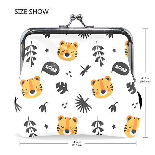 Monedero de piel con diseño de hojas de tigre para mujeres y niñas