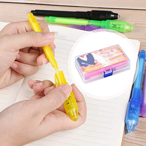 MonQi 14 pezzi Permanente Bolígrafo de Tinta Invisible con luz UV + 5 Plantillas (Cientos de Diseños Gráficos), Rotuladores de luz UV, Bolígrafos Espía , Bolígrafo Secreta para cumpleaños, Navidad
