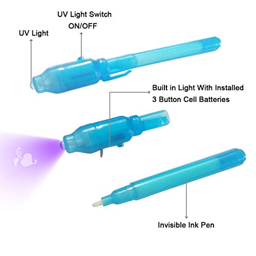 MonQi 14 pezzi Permanente Bolígrafo de Tinta Invisible con luz UV + 5 Plantillas (Cientos de Diseños Gráficos), Rotuladores de luz UV, Bolígrafos Espía , Bolígrafo Secreta para cumpleaños, Navidad