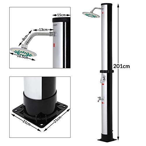 Monzana Ducha Solar de 35 litros máx. 60°C plástico Resistente a los Rayos UV Color Negro Plata de jardín Piscina Camping