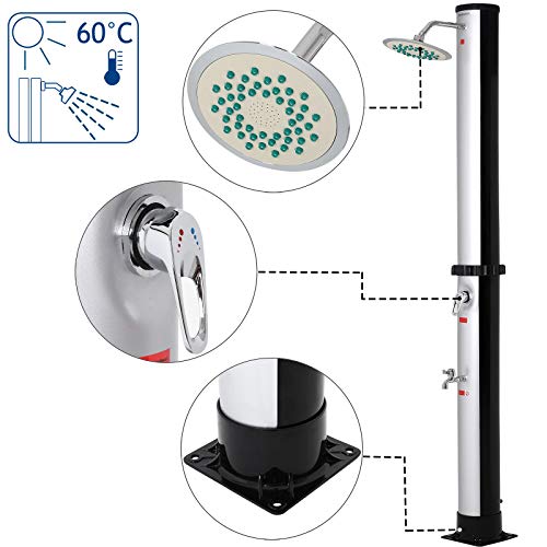 Monzana Ducha Solar de 35 litros máx. 60°C plástico Resistente a los Rayos UV Color Negro Plata de jardín Piscina Camping
