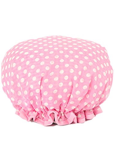 Moolecole Mujer Polca Puntos Impreso Impermeable Ducha Gorra Doble Capa Baños Gorra Elástico Banda Spa Ducha Sombrero Rosado