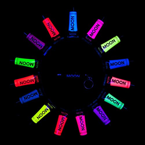 Moon Glow - Pintura Corporal y Facial 12ml UV GLOW Conjunto De 16 Tubos Neón Fluorescente incandescente - UV LUZ INCLUIDO