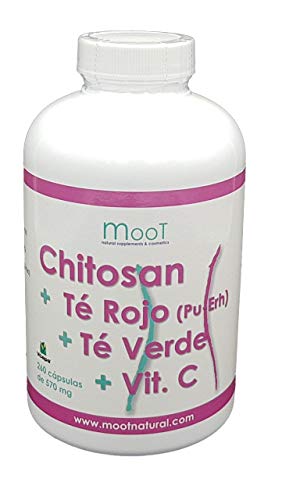 Moot Chitosan Reforzado con Té Rojo + Té Verde + Vitamina C| 260 Cápsulas de 570mg| Efecto Diurético| Potente quema grasas Estimula el Metabolismo| Para dietas de control de peso| Adelgaza rápidamente