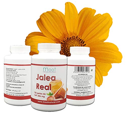 Moot Jalea Real | 120 Perlas de 1.000mg | Refuerza las defensas, Reduce el cansancio y la Fatiga, Aporta energía. Mejora el rendimiento mental. Tratamiento para 4 meses. Complemento Alimenticio.