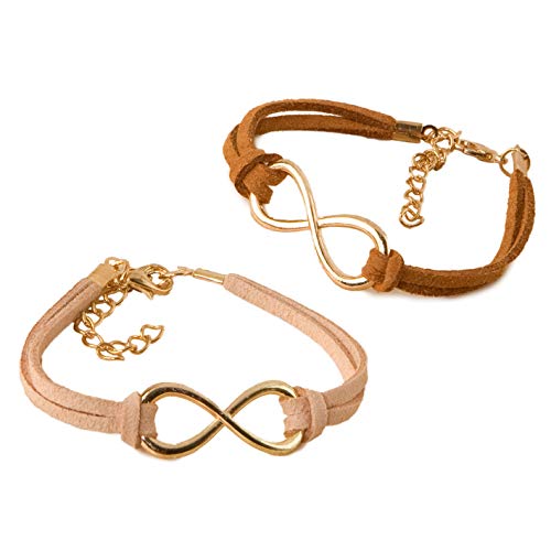 Mopec 4 unid. Pulseras piel símbolo infinito. Dos tonos, Marron, Talla única