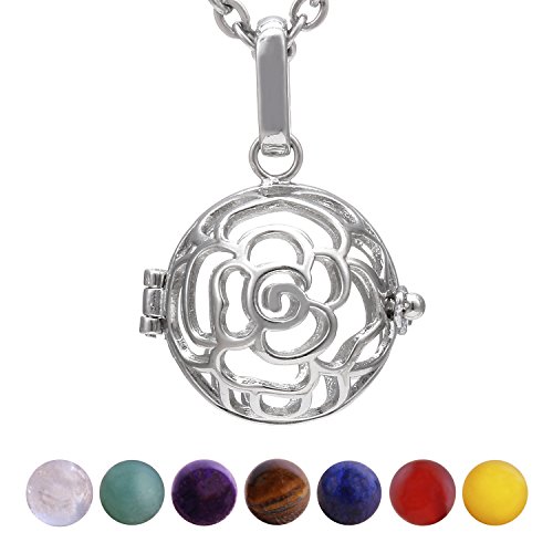 Morella Mujeres Collar 70 cm Acero Inoxidable con Colgante Rosas y 7 Piedras Preciosas Gema Bolas de Chakra en Bolsa Der joyería