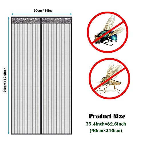 Mosquitera magnética para puertas malla de pantalla duradera, fácil de instalar mejor marco velcro magnético, mantener insectos fuera se adapta a la apertura de la puerta hasta 90cm x 210cm
