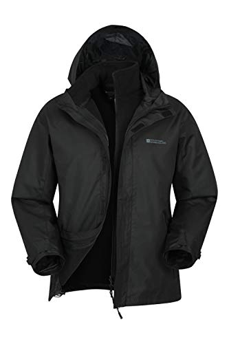 Mountain Warehouse Chaqueta Fell Impermeable 3 en 1 para Hombre - Chubasquero con Capucha Ajustable, Forro Polar, Interior Desmontable, Bolsillos Negro M