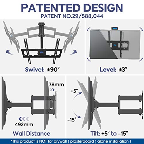 Mounting Dream Soporte de Pared TV Giratorio y Inclinable para la Mayoría DE 26–55 Pulgadas LED, LCD, y OLED de Pantalla Plana hasta VESA 400x400mm y 27kg, Soporte TV Articulado MD2377-02