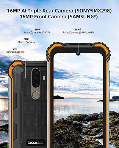 Móvil Resistente, DOOGEE S58 Pro Smartphone 4G Android 10, Cámara Triples 16MP Cámara Frontal 16MP, 6GB+64GB-SD 256GB, 5180mAh, 5.7 Pulgada IP68/IP69K Teléfono Móvil Libre Antigolpes, NFC/GPS, Naranja