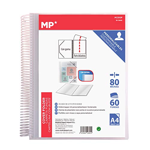 MP - Carpeta Clasificadora con Anillas, 60 Fundas A4 con Portada Personalizable