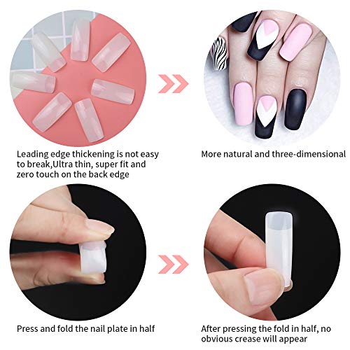 mreechan Uñas Falsas,1000 Piezas Uñas Falsas Artificiales de Acrílico Puntas deUñas de Manicura,10 Tamaños Tips Uñas Puntas Falsa Acrílico Fake Art Nails Artificial para Manicura y Diseños Uñas DIY