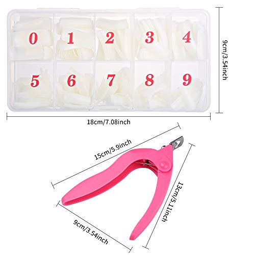 mreechan Uñas Falsas,1000 Piezas Uñas Falsas Artificiales de Acrílico Puntas deUñas de Manicura,10 Tamaños Tips Uñas Puntas Falsa Acrílico Fake Art Nails Artificial para Manicura y Diseños Uñas DIY