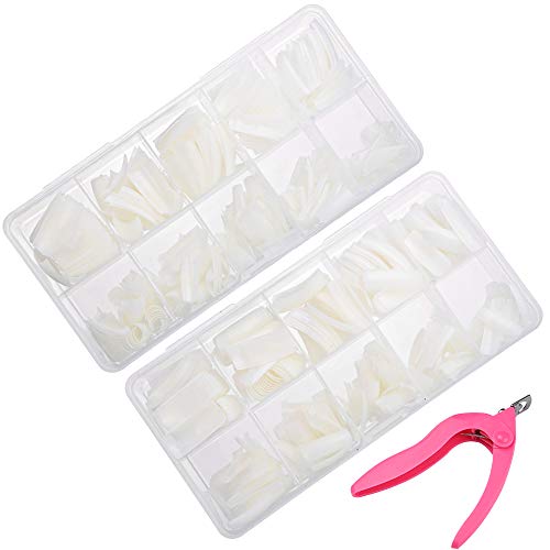 mreechan Uñas Falsas,1000 Piezas Uñas Falsas Artificiales de Acrílico Puntas deUñas de Manicura,10 Tamaños Tips Uñas Puntas Falsa Acrílico Fake Art Nails Artificial para Manicura y Diseños Uñas DIY