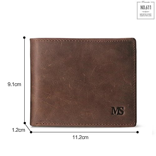 MS Cartera de Hombre de Piel Monedas Monedero Titular DNI Tarjeta de Credito (Marrón)