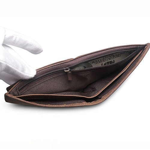 MS Cartera de Hombre de Piel Monedas Monedero Titular DNI Tarjeta de Credito (Marrón)