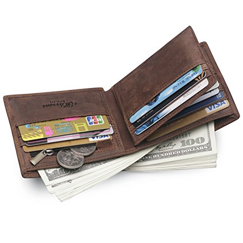 MS Cartera de Hombre de Piel Monedas Monedero Titular DNI Tarjeta de Credito (Marrón)