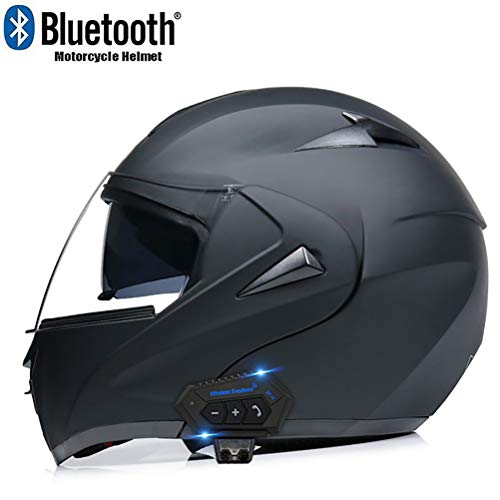 MTTKTTBD Bluetooth Modulares Casco Moto,HD Anti-Fog Doble Visera Casco Integral para Locomotive Mofa Piloto Crash Cruiser con Altavoz Incorporado Micrófono Auricular ECE Homologado