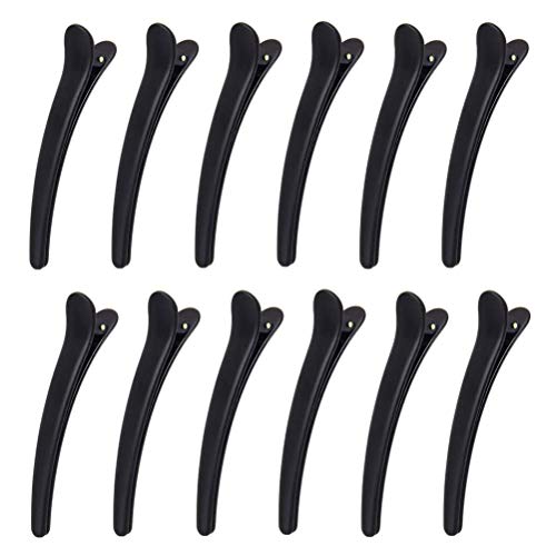 MUCHEN SHOP Pinza de Pelo de Duckbill,12 Pack Plástico Pinzas de Pelo Profesional Seccionador Largo Barrettes Pinza de Cocodrilo de Pelo Clipss para Mujeres Niñas 7,8CM Negro