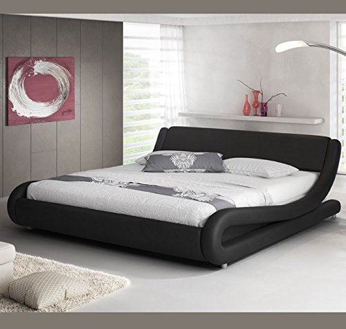 muebles bonitos Cama de Matrimonio de Polipiel Moderna Alessia para colchón de 160 x 190 cm Negro con somier de Laminas Incluido