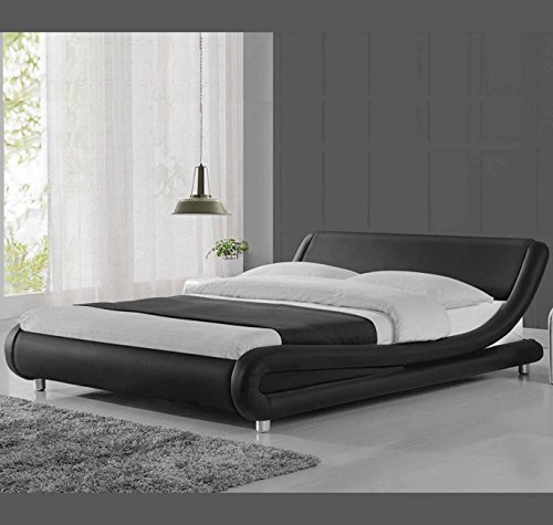 muebles bonitos Cama de Matrimonio de Polipiel Moderna Alessia para colchón de 160 x 190 cm Negro con somier de Laminas Incluido