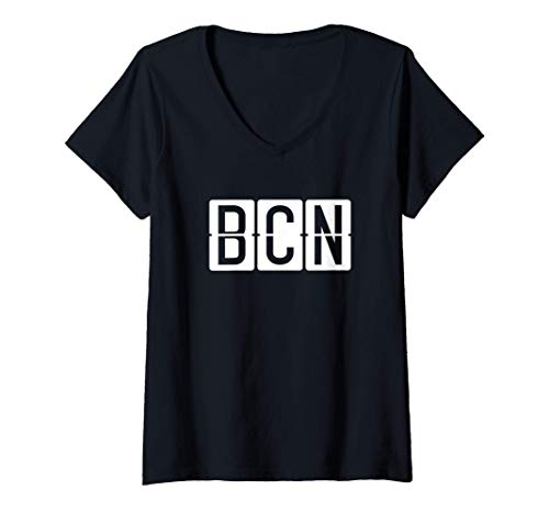 Mujer BCN Aeropuerto Josep Tarradellas Barcelona-El Prat Código Camiseta Cuello V