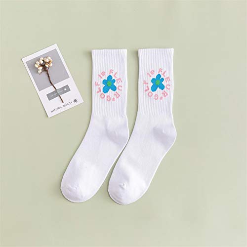 Mujer Invierno Calcetines Lana,3 Pares De Calcetines De Mujer Divertida Caricatura Pequeña Flor Amarilla De Algodón Peinado Clásico De Dos Bares De Japón Universidad Harajuku Skateboarding Calcet