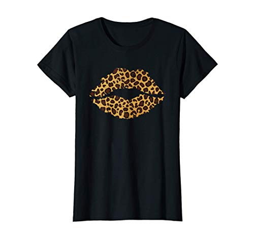 Mujer Labios fríos Bésame, estampado de leopardo Camiseta