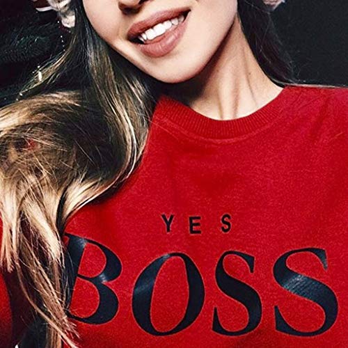 Mujeres Sudadera Cuello Redondo Manga Larga Casual Suelto Blusa Estampado de Letras Invierno Suéter Cálido Moda Basica Camiseta Casual Fiesta T-Shirt Original riou