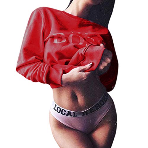 Mujeres Sudadera Cuello Redondo Manga Larga Casual Suelto Blusa Estampado de Letras Invierno Suéter Cálido Moda Basica Camiseta Casual Fiesta T-Shirt Original riou