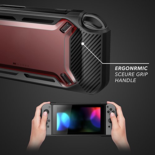 Mumba Funda para Nintendo Switch [Reforzada] Carcasa Delgada  [Enganchable] para Nintendo Switch Version 2017 (Negro/Rojo)