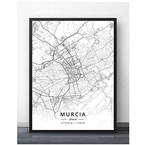 Murcia Oviedo Vigo Zaragoza España Mapa Viaje Ciudad Cartel Pintura Arte Cartel Impresión Lienzo Decoración para el hogar Cuadro Impresión de la pared-50x70cm Sin marco